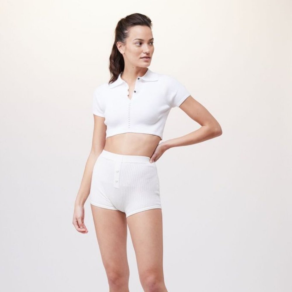 LIVE THE PROCESS White Seamless Knit Polo Top XS